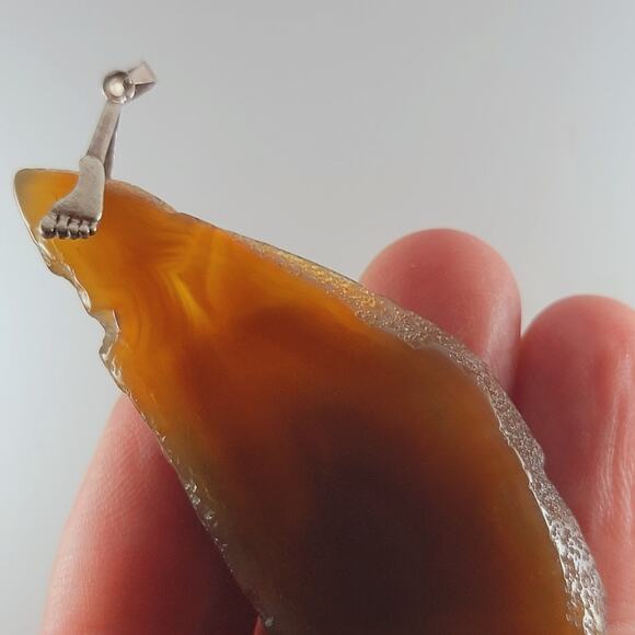 Carnelian Agate Pendant Sterling Silver 2.5" Slice Polished Natural Stone - Picture 7 of 10